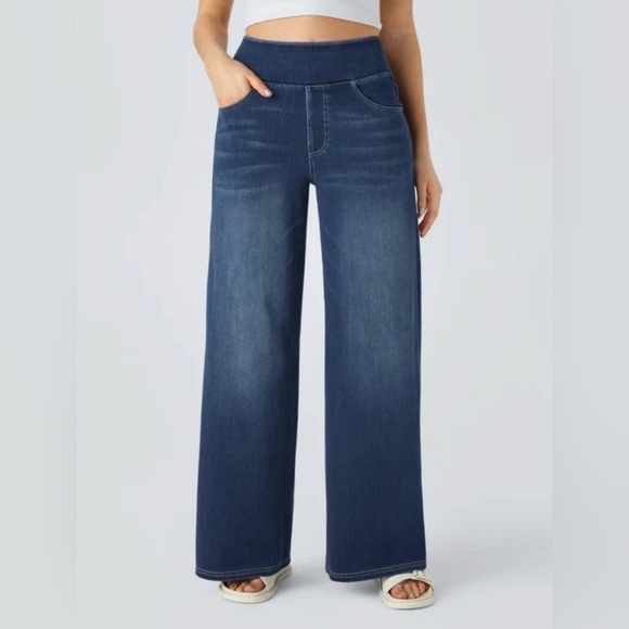 Halara Stretch Pull On Wide Leg Jeans Sz XL - Picture 1 of 14